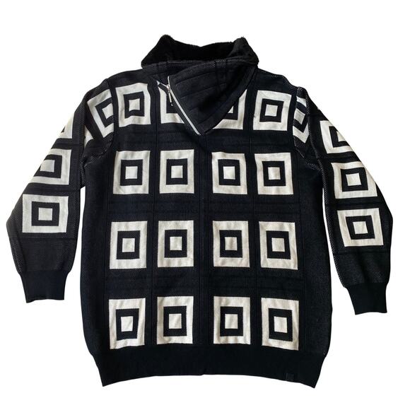 SilverSilk Other - Y2K Silversilk Geometric Zip Up Cardigan Sweater Men 4XL Black White Faux Fur